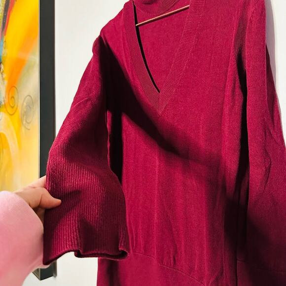 Tome NYC Burgundy Merino Wool Neck Cut Out Turtleneck Sweater Size Large - Picture 6 of 12